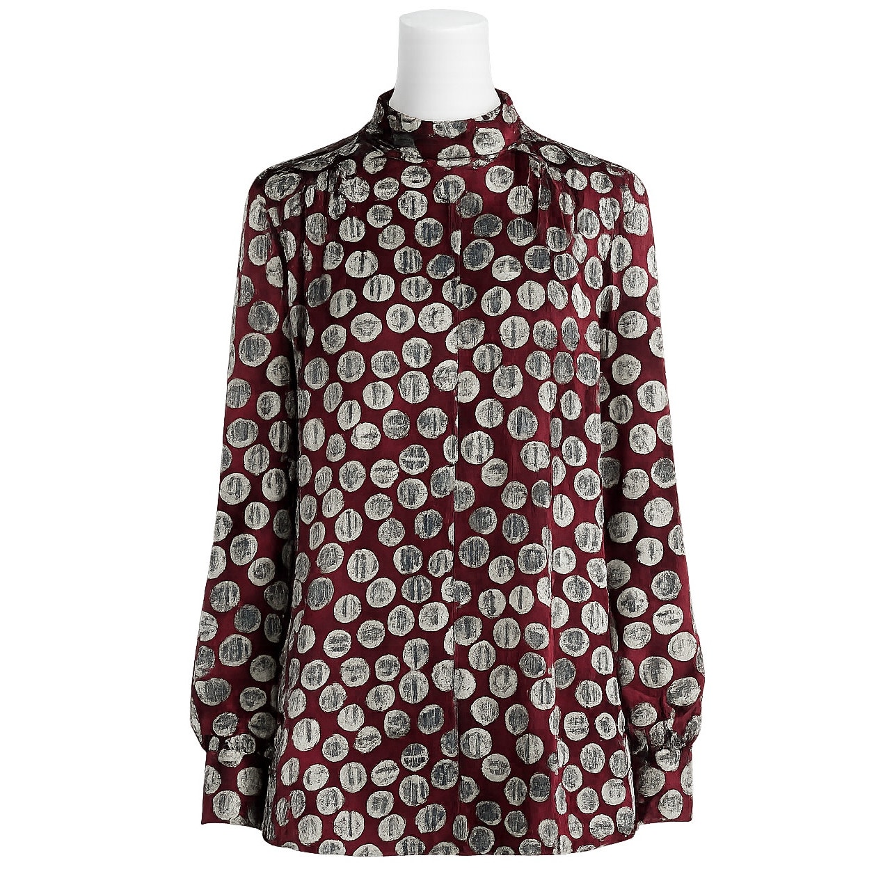 Manila Grace Burgundy Satin Print Blouse Size 8-10 (Tg 40 Eu)
